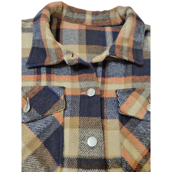 Women Fall Plaid Flannel Shacket Button Up Jacket Oversized Long Sleeve Shirt Sm - Picture 2 of 8